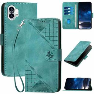 For Nothing Phone 1 YX0080 Grid Butterfly Embossed Pattern Flip Leather Phone Case with Lanyard(Light Blue)