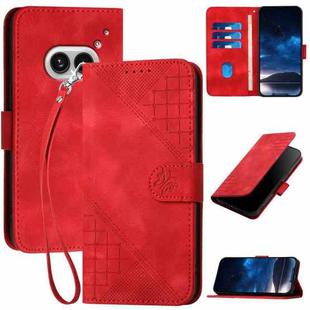 For Nothing Phone 2a Grid Butterfly Embossed Pattern Leather Phone Case with Lanyard(Red)