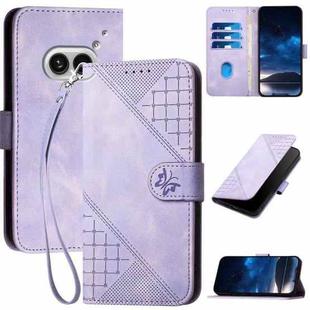For Nothing Phone 2a Grid Butterfly Embossed Pattern Leather Phone Case with Lanyard(Light Purple)