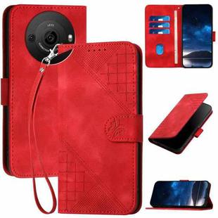 For Sharp Aquos R8 Pro SH-51D YX0080 Grid Butterfly Embossed Pattern Flip Leather Phone Case with Lanyard(Red)