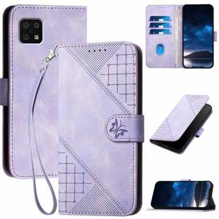 For Sharp Aquos Sense6 YX0080 Grid Butterfly Embossed Pattern Flip Leather Phone Case with Lanyard(Light Purple)