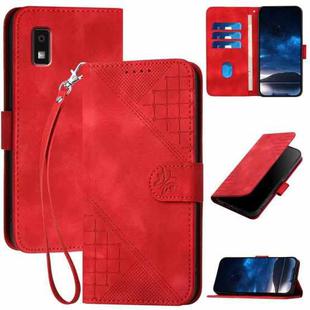 For Sharp Aquos Wish 3 YX0080 Grid Butterfly Embossed Pattern Flip Leather Phone Case with Lanyard(Red)