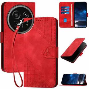 For Sharp Aquos R9 Pro Grid Butterfly Embossed Pattern Leather Phone Case with Lanyard(Red)