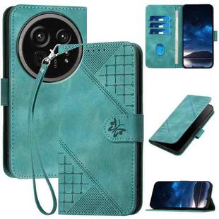 For Sharp Aquos R9 Pro Grid Butterfly Embossed Pattern Leather Phone Case with Lanyard(Light Blue)