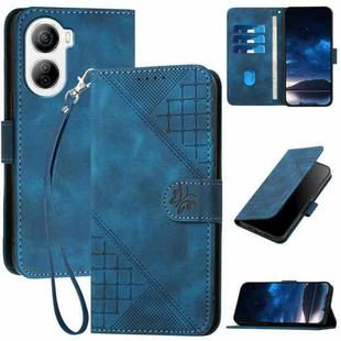 For ZTE Libero 5G IV YX0080 Grid Butterfly Embossed Pattern Flip Leather Phone Case with Lanyard(Dark Blue)