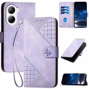 For ZTE Libero 5G IV YX0080 Grid Butterfly Embossed Pattern Flip Leather Phone Case with Lanyard(Light Purple)