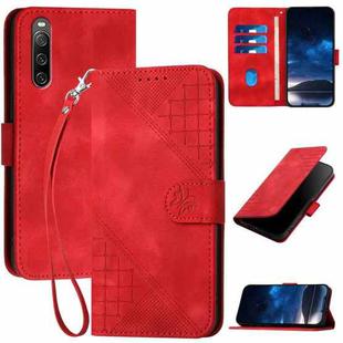 For Sony Xperia 10 IV YX0080 Grid Butterfly Embossed Pattern Flip Leather Phone Case with Lanyard(Red)