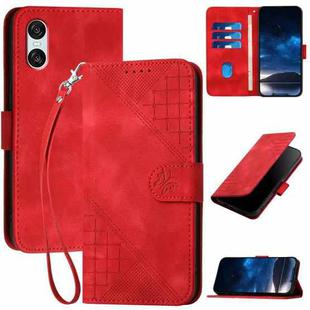 For Sony Xperia 10 VI YX0080 Grid Butterfly Embossed Pattern Flip Leather Phone Case with Lanyard(Red)