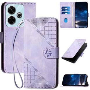 For Redmi 13 YX0080 Grid Butterfly Embossed Pattern Flip Leather Phone Case with Lanyard(Light Purple)