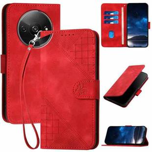 For Redmi A3 YX0080 Grid Butterfly Embossed Pattern Flip Leather Phone Case with Lanyard(Red)