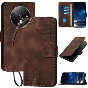 For Redmi A3 YX0080 Grid Butterfly Embossed Pattern Flip Leather Phone Case with Lanyard(Coffee)