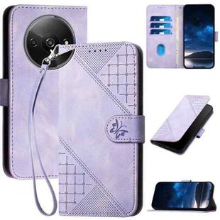 For Redmi A3 YX0080 Grid Butterfly Embossed Pattern Flip Leather Phone Case with Lanyard(Light Purple)