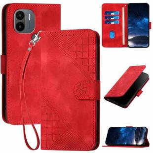 For Redmi A1+ YX0080 Grid Butterfly Embossed Pattern Flip Leather Phone Case with Lanyard(Red)