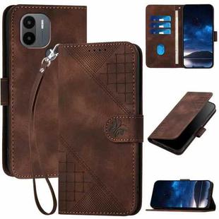 For Redmi A1+ YX0080 Grid Butterfly Embossed Pattern Flip Leather Phone Case with Lanyard(Coffee)