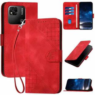 For Redmi 10A YX0080 Grid Butterfly Embossed Pattern Flip Leather Phone Case with Lanyard(Red)