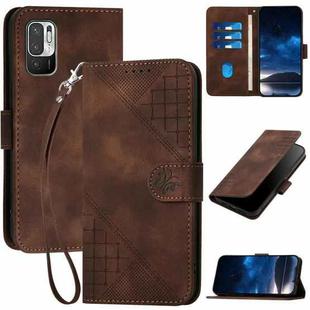 For Redmi 10 YX0080 Grid Butterfly Embossed Pattern Flip Leather Phone Case with Lanyard(Coffee)