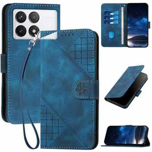 For Redmi K70 YX0080 Grid Butterfly Embossed Pattern Flip Leather Phone Case with Lanyard(Dark Blue)