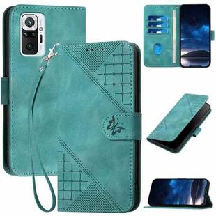 For Redmi Note 10 Pro Max YX0080 Grid Butterfly Embossed Pattern Flip Leather Phone Case with Lanyard(Light Blue)