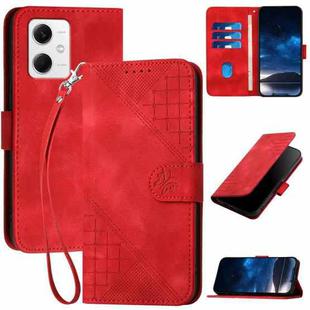 For Redmi Note 12 5G YX0080 Grid Butterfly Embossed Pattern Flip Leather Phone Case with Lanyard(Red)