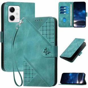 For Redmi Note 12 5G YX0080 Grid Butterfly Embossed Pattern Flip Leather Phone Case with Lanyard(Light Blue)