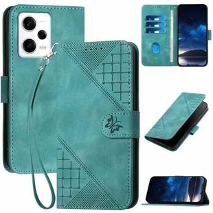 For Redmi Note 12 Pro YX0080 Grid Butterfly Embossed Pattern Flip Leather Phone Case with Lanyard(Light Blue)