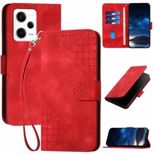 For Redmi Note 12 Pro+ YX0080 Grid Butterfly Embossed Pattern Flip Leather Phone Case with Lanyard(Red)