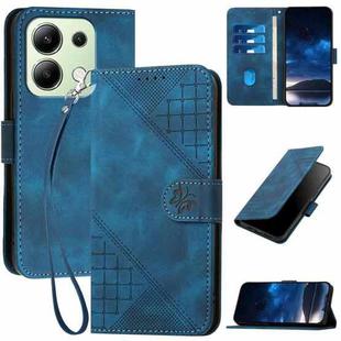 For Redmi Note 13 4G YX0080 Grid Butterfly Embossed Pattern Flip Leather Phone Case with Lanyard(Dark Blue)