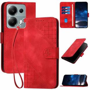 For Redmi Note 13 Pro 4G YX0080 Grid Butterfly Embossed Pattern Flip Leather Phone Case with Lanyard(Red)