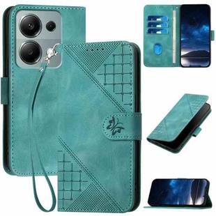 For Redmi Note 13 Pro 4G YX0080 Grid Butterfly Embossed Pattern Flip Leather Phone Case with Lanyard(Light Blue)
