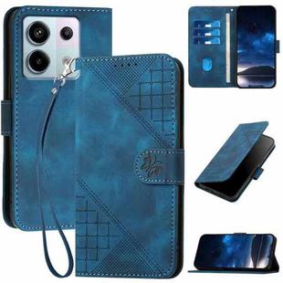 For Redmi Note 13 Pro 5G YX0080 Grid Butterfly Embossed Pattern Flip Leather Phone Case with Lanyard(Dark Blue)