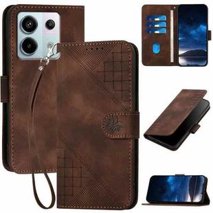 For Redmi Note 13 Pro 5G YX0080 Grid Butterfly Embossed Pattern Flip Leather Phone Case with Lanyard(Coffee)