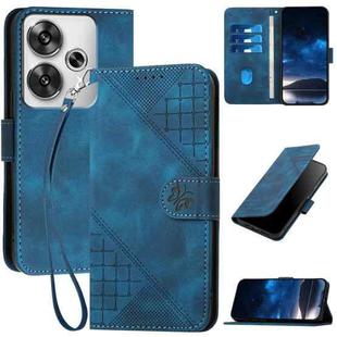 For Redmi Turbo 3 YX0080 Grid Butterfly Embossed Pattern Flip Leather Phone Case with Lanyard(Dark Blue)