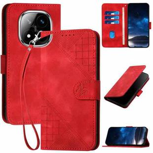 For Redmi Note 14 Pro+ 5G YX0080 Grid Butterfly Embossed Pattern Leather Phone Case with Lanyard(Red)