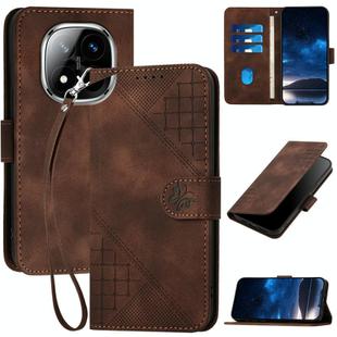 For Redmi Note 14 Pro+ 5G YX0080 Grid Butterfly Embossed Pattern Leather Phone Case with Lanyard(Coffee)