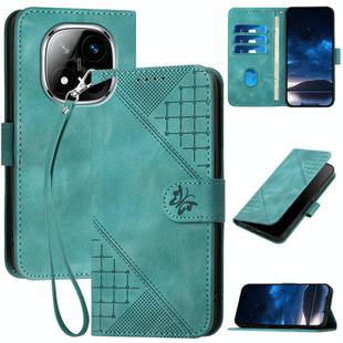 For Redmi Note 14 Pro+ 5G YX0080 Grid Butterfly Embossed Pattern Leather Phone Case with Lanyard(Light Blue)