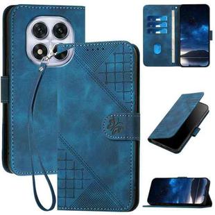 For Redmi Note 14 Pro 4G YX0080 Grid Butterfly Embossed Pattern Leather Phone Case with Lanyard(Dark Blue)