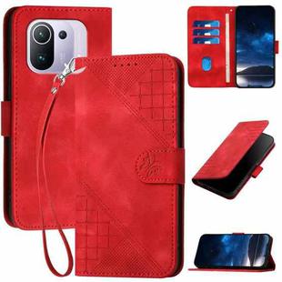 For Xiaomi Mi 11 Pro YX0080 Grid Butterfly Embossed Pattern Flip Leather Phone Case with Lanyard(Red)