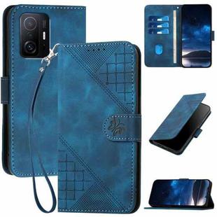 For Xiaomi Mi 11T YX0080 Grid Butterfly Embossed Pattern Flip Leather Phone Case with Lanyard(Dark Blue)