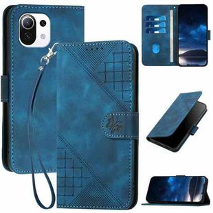 For Xiaomi Mi 11 Lite YX0080 Grid Butterfly Embossed Pattern Flip Leather Phone Case with Lanyard(Dark Blue)