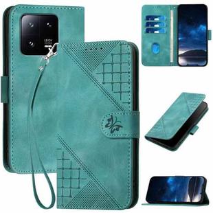 For Xiaomi 13 Pro YX0080 Grid Butterfly Embossed Pattern Flip Leather Phone Case with Lanyard(Light Blue)