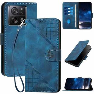 For Xiaomi 13T YX0080 Grid Butterfly Embossed Pattern Flip Leather Phone Case with Lanyard(Dark Blue)