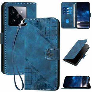 For Xiaomi 14 Pro YX0080 Grid Butterfly Embossed Pattern Flip Leather Phone Case with Lanyard(Dark Blue)