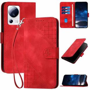 For Xiaomi Civi 2 YX0080 Grid Butterfly Embossed Pattern Flip Leather Phone Case with Lanyard(Red)