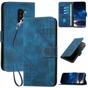 For Xiaomi Pocophone F1 YX0080 Grid Butterfly Embossed Pattern Flip Leather Phone Case with Lanyard(Dark Blue)