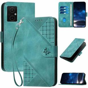 For Xiaomi Poco M5 YX0080 Grid Butterfly Embossed Pattern Flip Leather Phone Case with Lanyard(Light Blue)