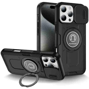 For iPhone 16 Pro Max Sliding Camshield TPU Hybrid PC Magnetic Holder Phone Case(Black)