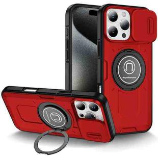 For iPhone 16 Pro Max Sliding Camshield TPU Hybrid PC Magnetic Holder Phone Case(Red)