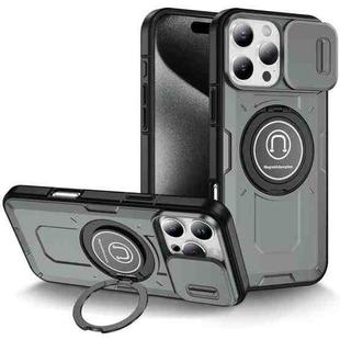 For iPhone 16 Pro Max Sliding Camshield TPU Hybrid PC Magnetic Holder Phone Case(Grey)