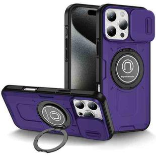 For iPhone 16 Pro Max Sliding Camshield TPU Hybrid PC Magnetic Holder Phone Case(Purple)