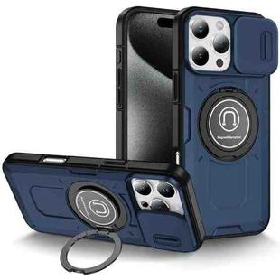 For iPhone 16 Pro Sliding Camshield TPU Hybrid PC Magnetic Holder Phone Case(Dark Blue)